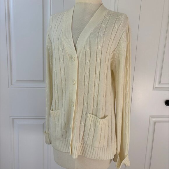 Sears cable knit cardigan cream Grandpa Sweater - Picture 3 of 13